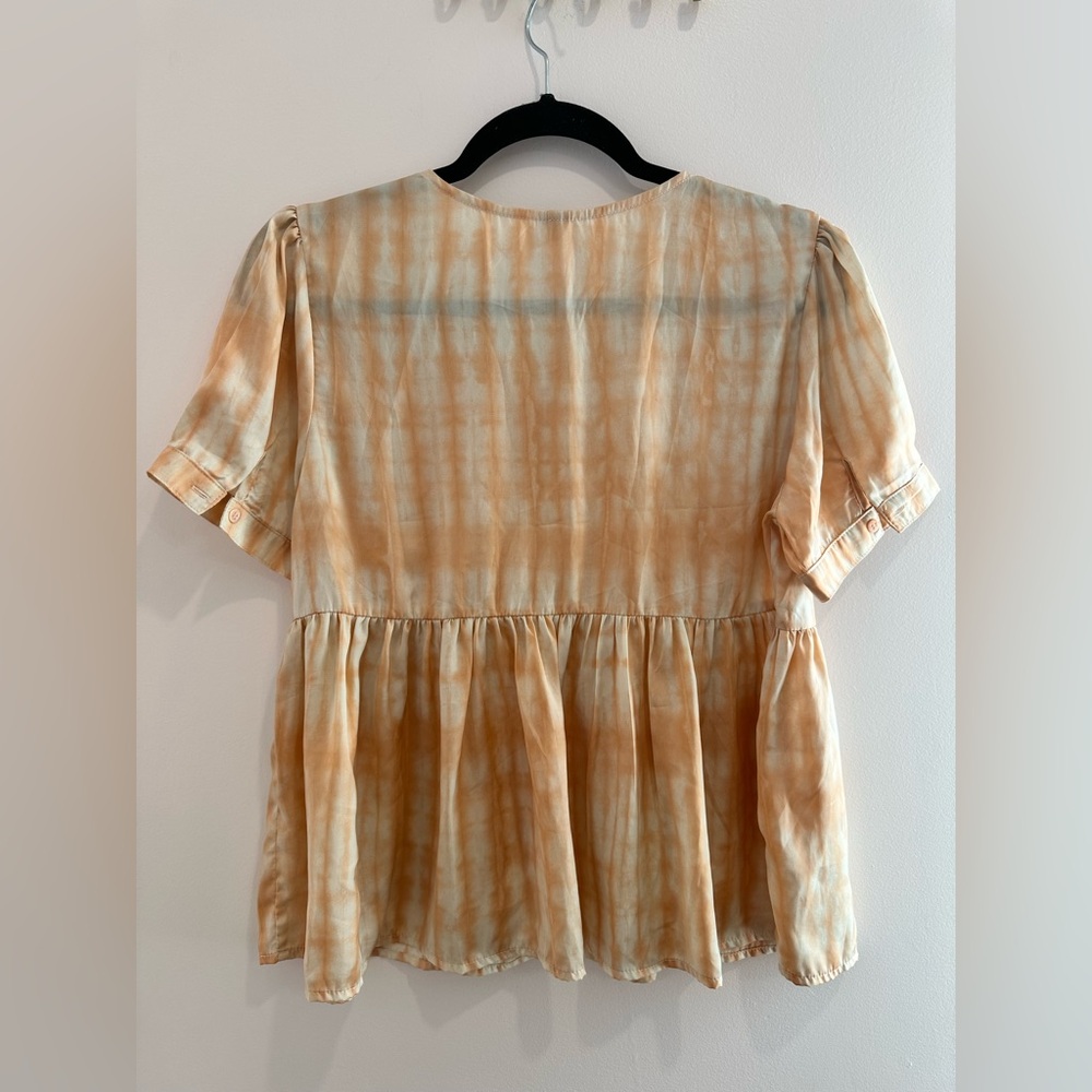FARM RIO, Orange and White tie die, Peplum Blouse with Peter Pan Collar, Size G - Picture 7 of 8